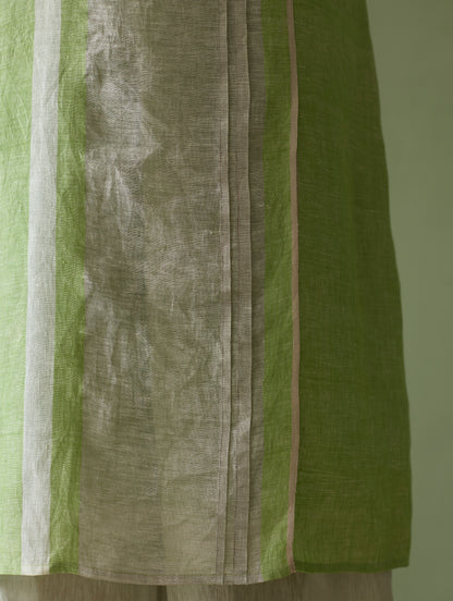 Yara Sleeveless Border Linen Kurta Set - Meadow