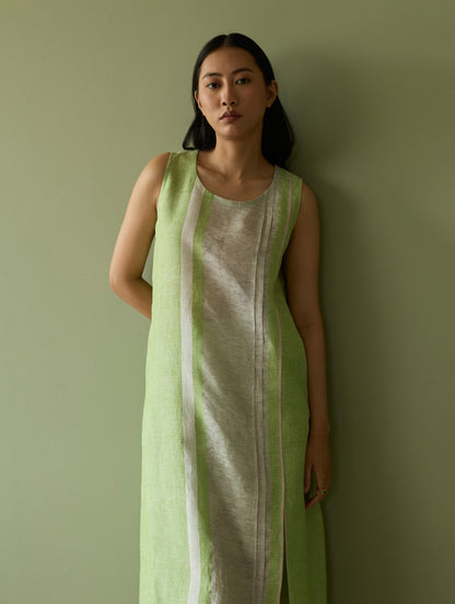 Yara Sleeveless Border Linen Kurta Set - Meadow