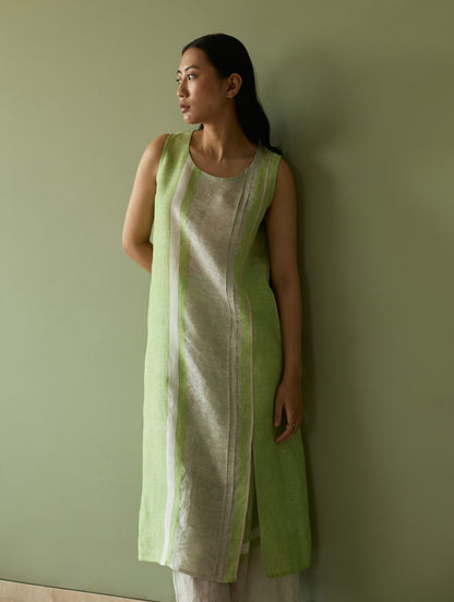 Yara Sleeveless Border Linen Kurta Set - Meadow