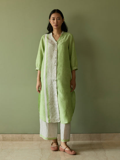 Mori Border Linen Shirt Kurta Set - Meadow