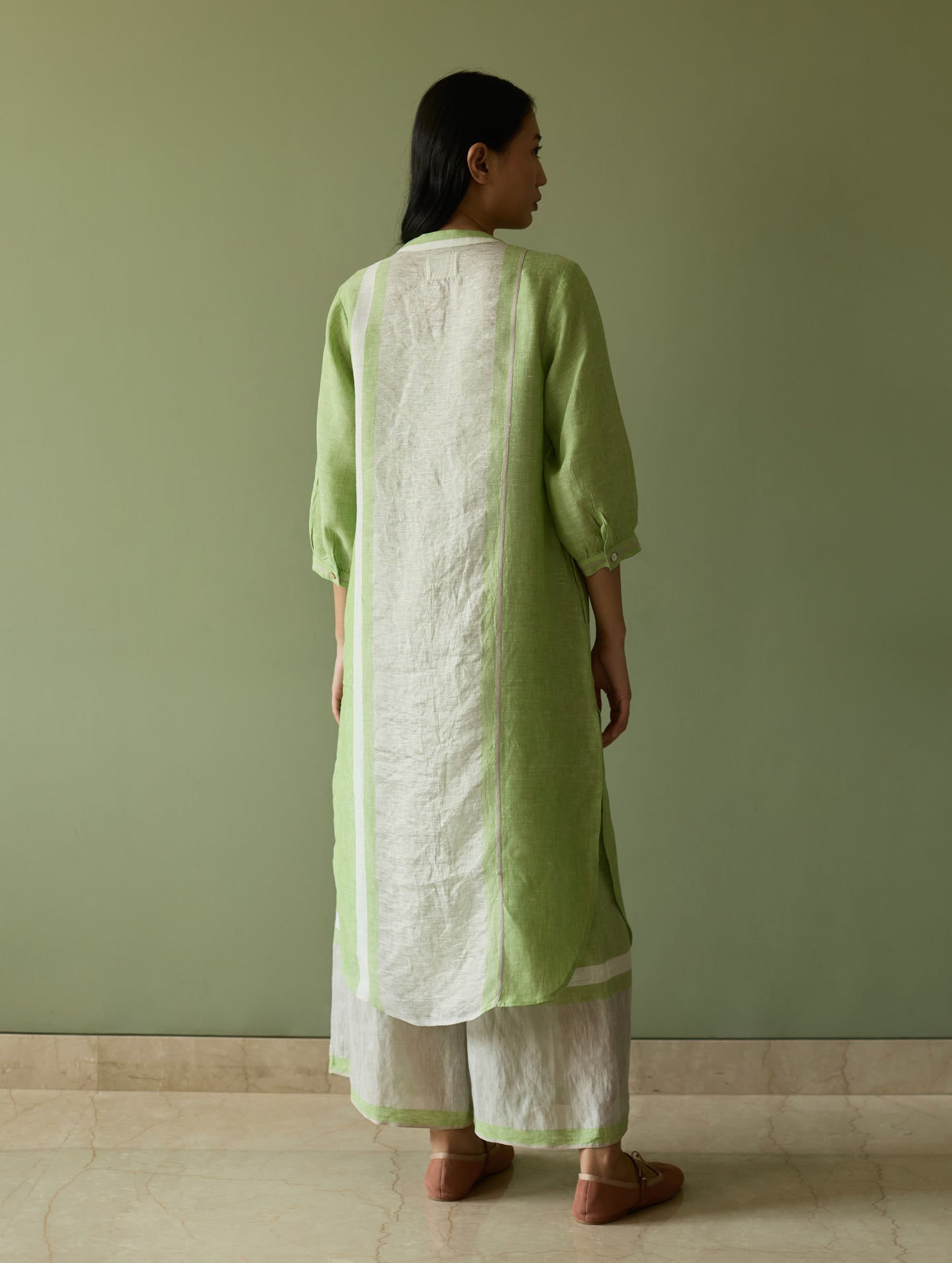 Mori Border Linen Shirt Kurta Set - Meadow