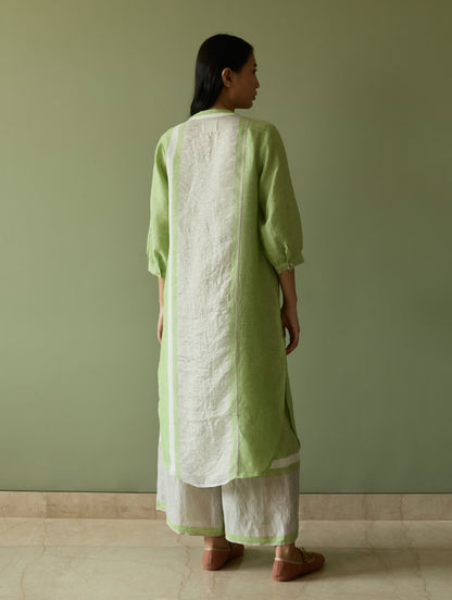 Mori Border Linen Shirt Kurta Set - Meadow