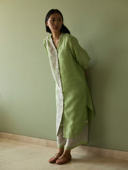 Mori Border Linen Shirt Kurta Set - Meadow