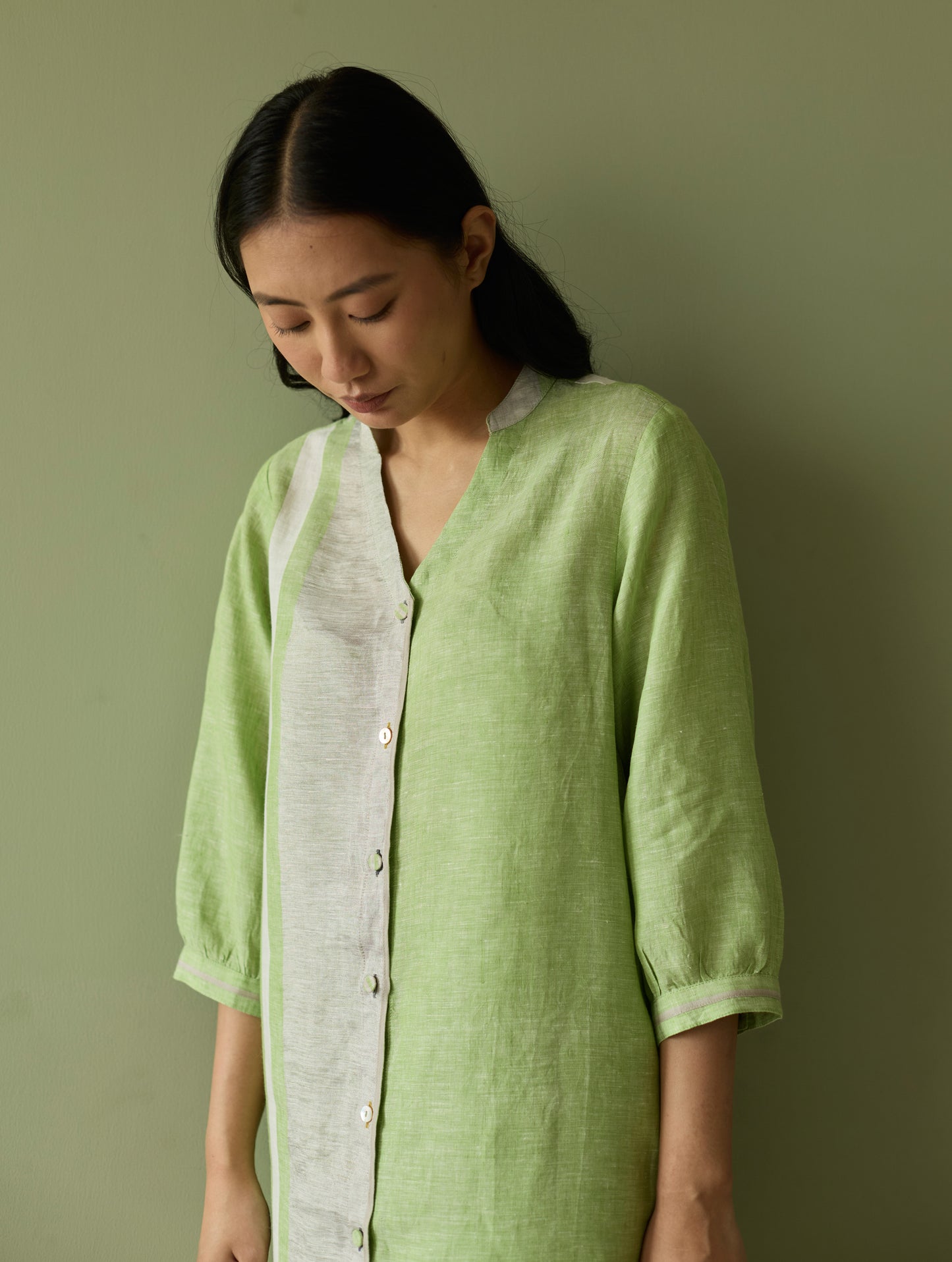 Mori Border Linen Shirt Kurta Set - Meadow