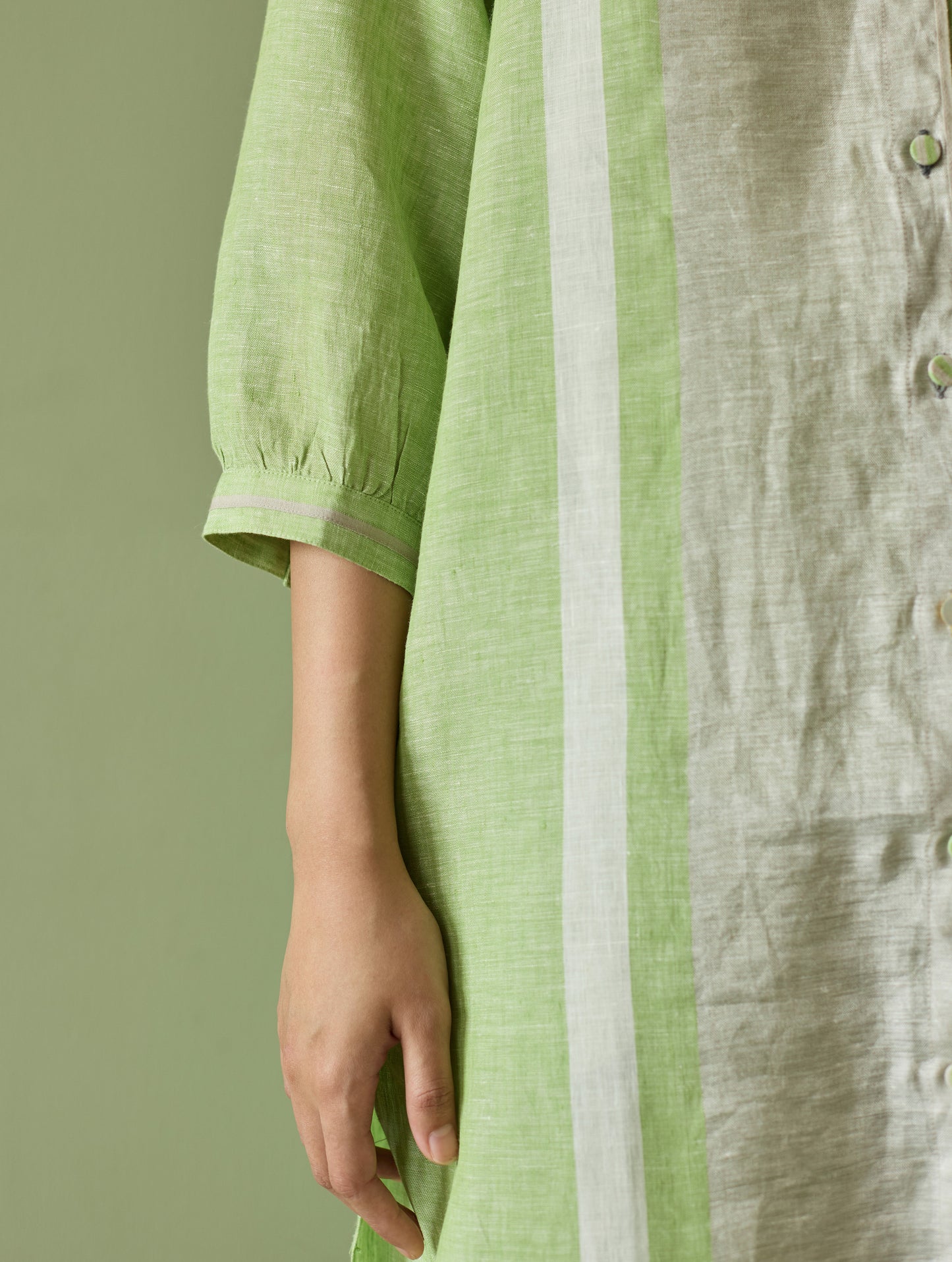 Mori Border Linen Shirt Kurta Set - Meadow