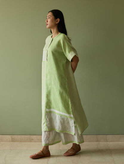Pira Stripe Linen Tunic Kaftan Set - Meadow