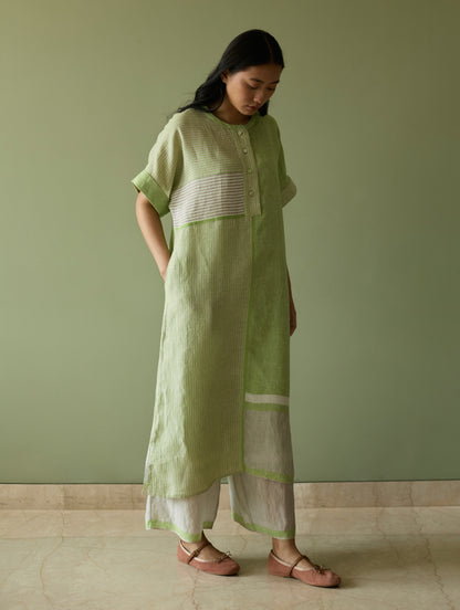 Pira Stripe Linen Tunic Kaftan Set - Meadow