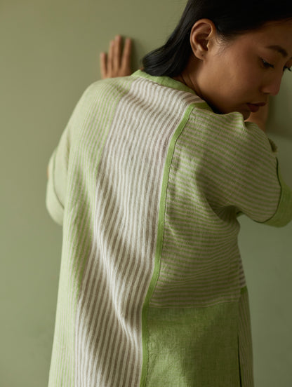 Pira Stripe Linen Tunic Kaftan Set - Meadow