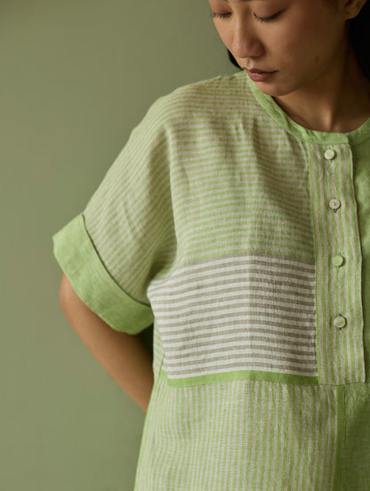 Pira Stripe Linen Tunic Kaftan Set - Meadow