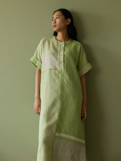 Pira Stripe Linen Tunic Kaftan Set - Meadow