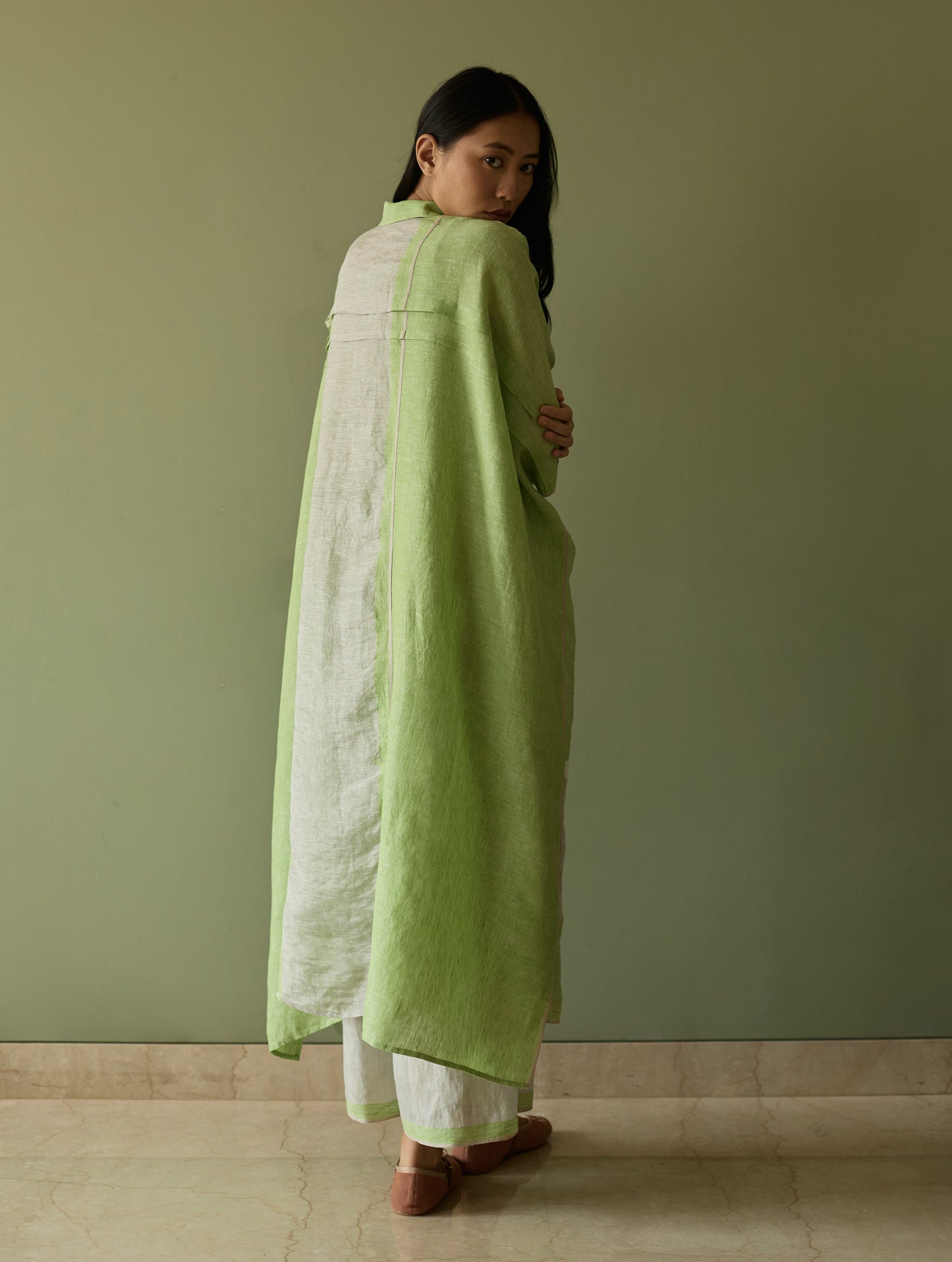 Bora Colour-Blocked Linen Kaftan - Meadow