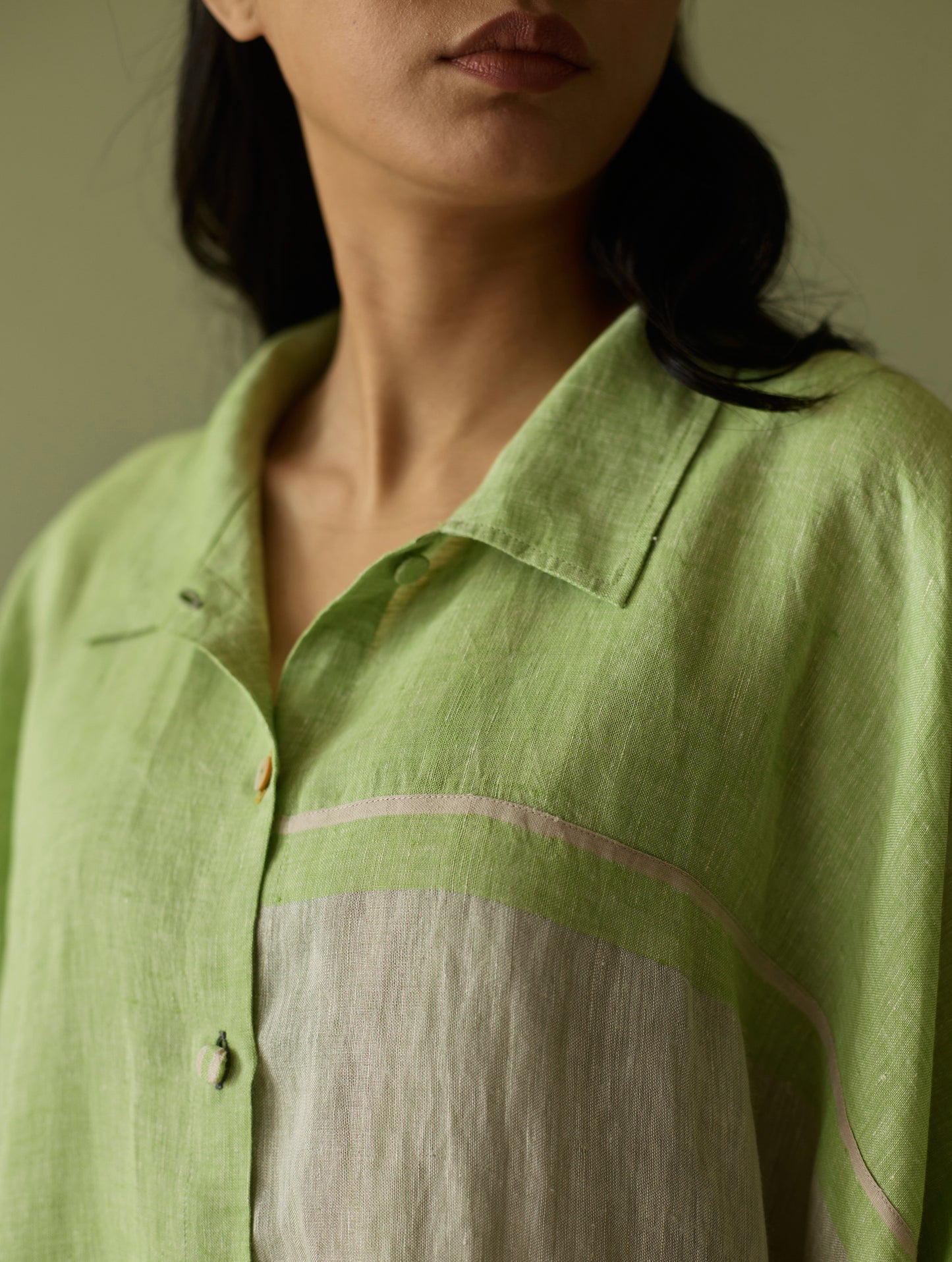 Bora Colour-Blocked Linen Kaftan - Meadow