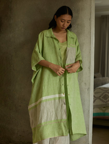 Bora Colour-Blocked Linen Kaftan - Meadow