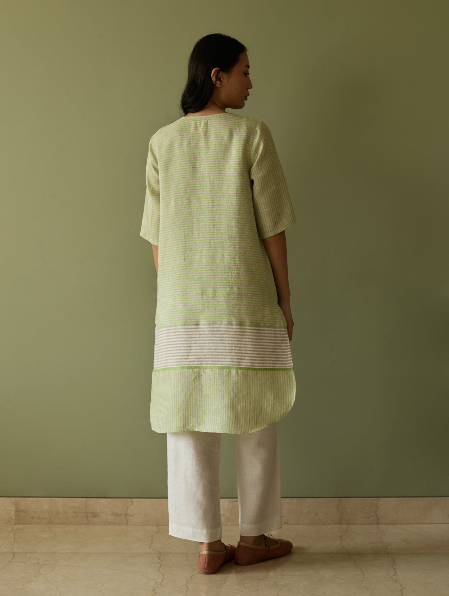 Jira Pleated Stripe Linen Co-ord Set - Meadow