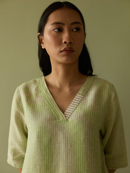 Jira Pleated Stripe Linen Co-ord Set - Meadow