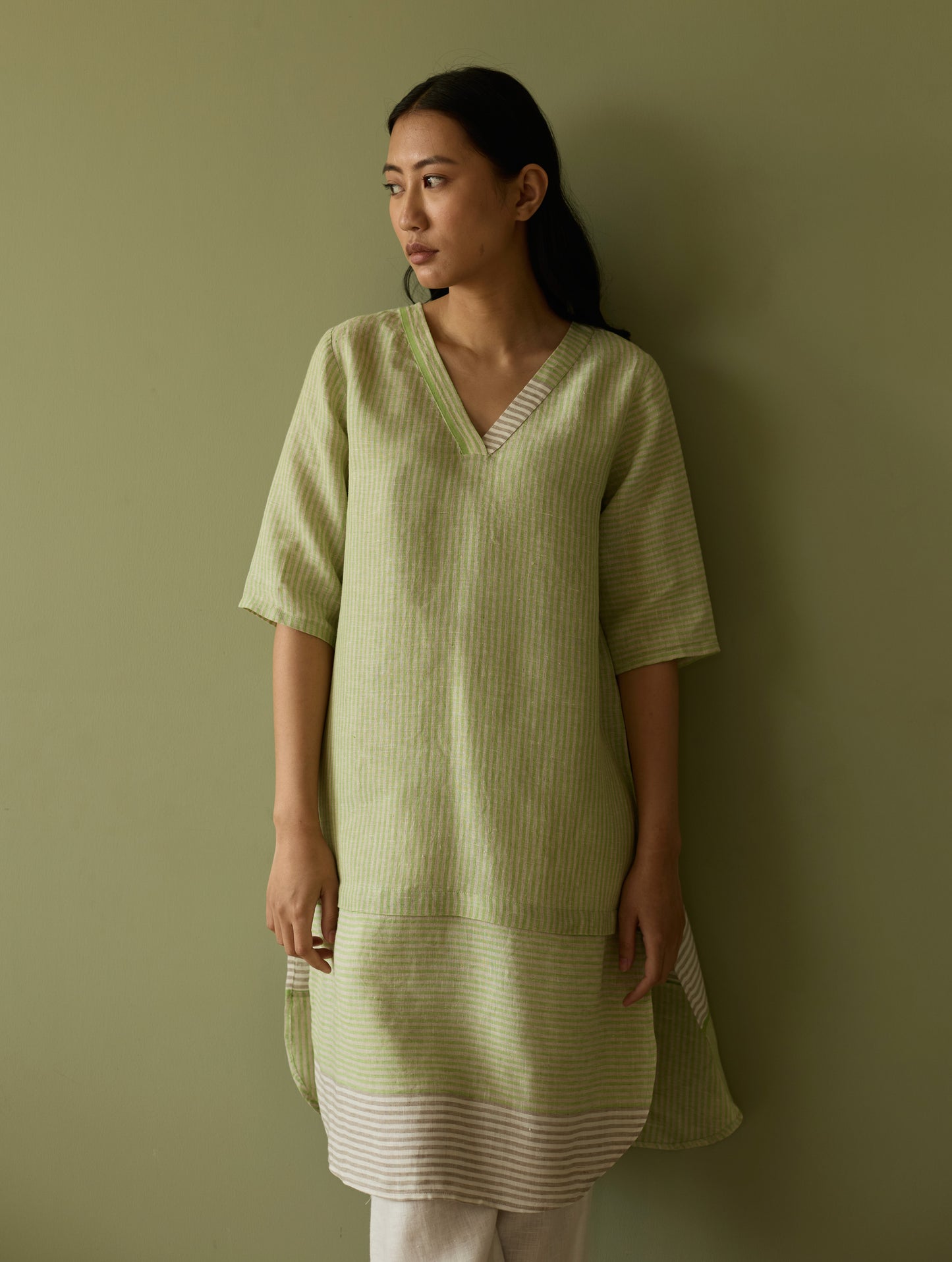 Jira Pleated Stripe Linen Co-ord Set - Meadow