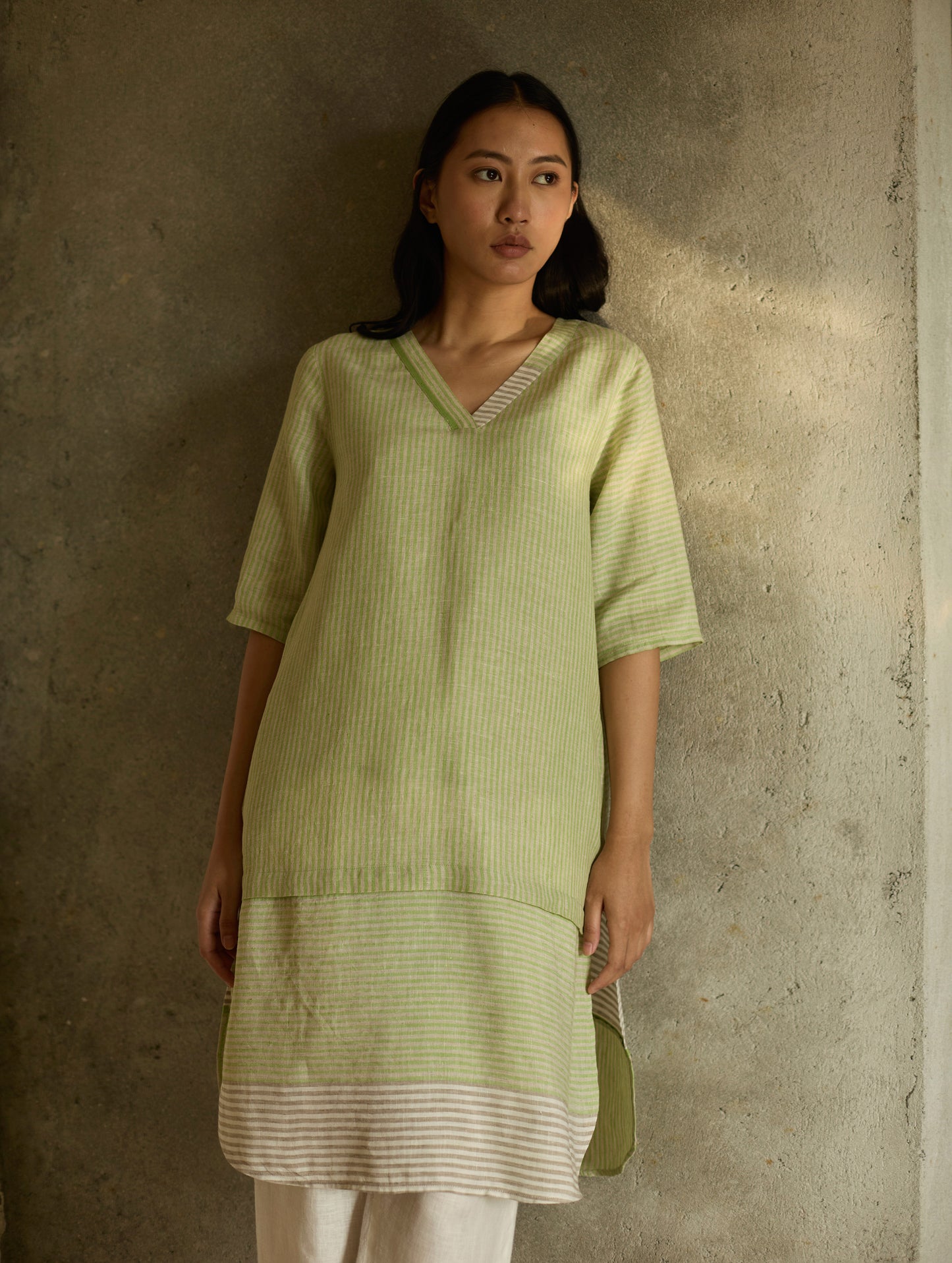 Jira Pleated Stripe Linen Co-ord Set - Meadow