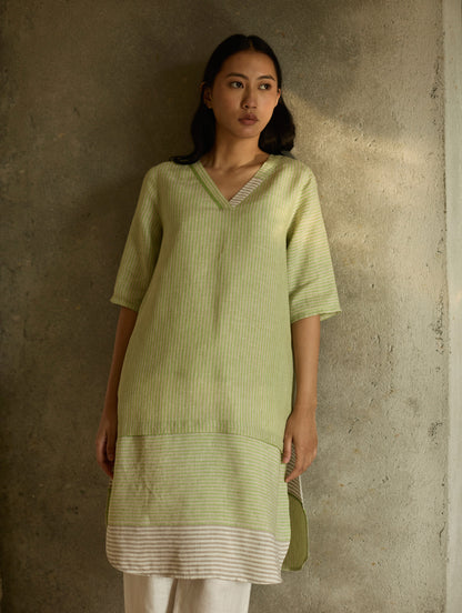 Jira Pleated Stripe Linen Co-ord Set - Meadow