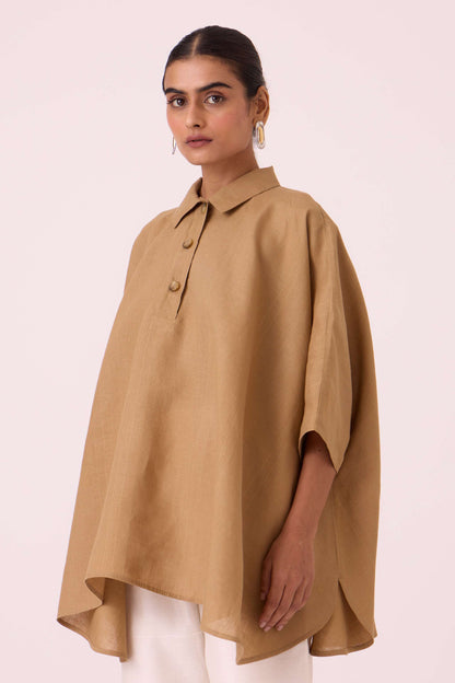 Liberty Tan Linen Cape Top