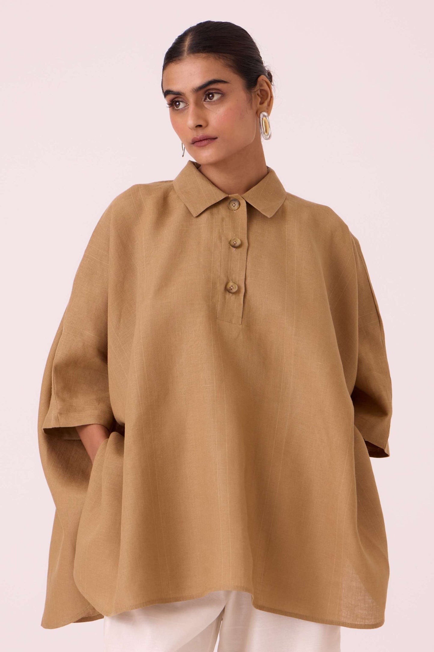 Liberty Tan Linen Cape Top
