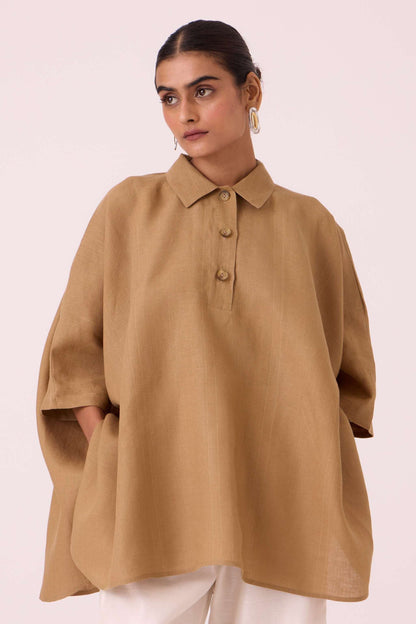 Liberty Tan Linen Cape Top