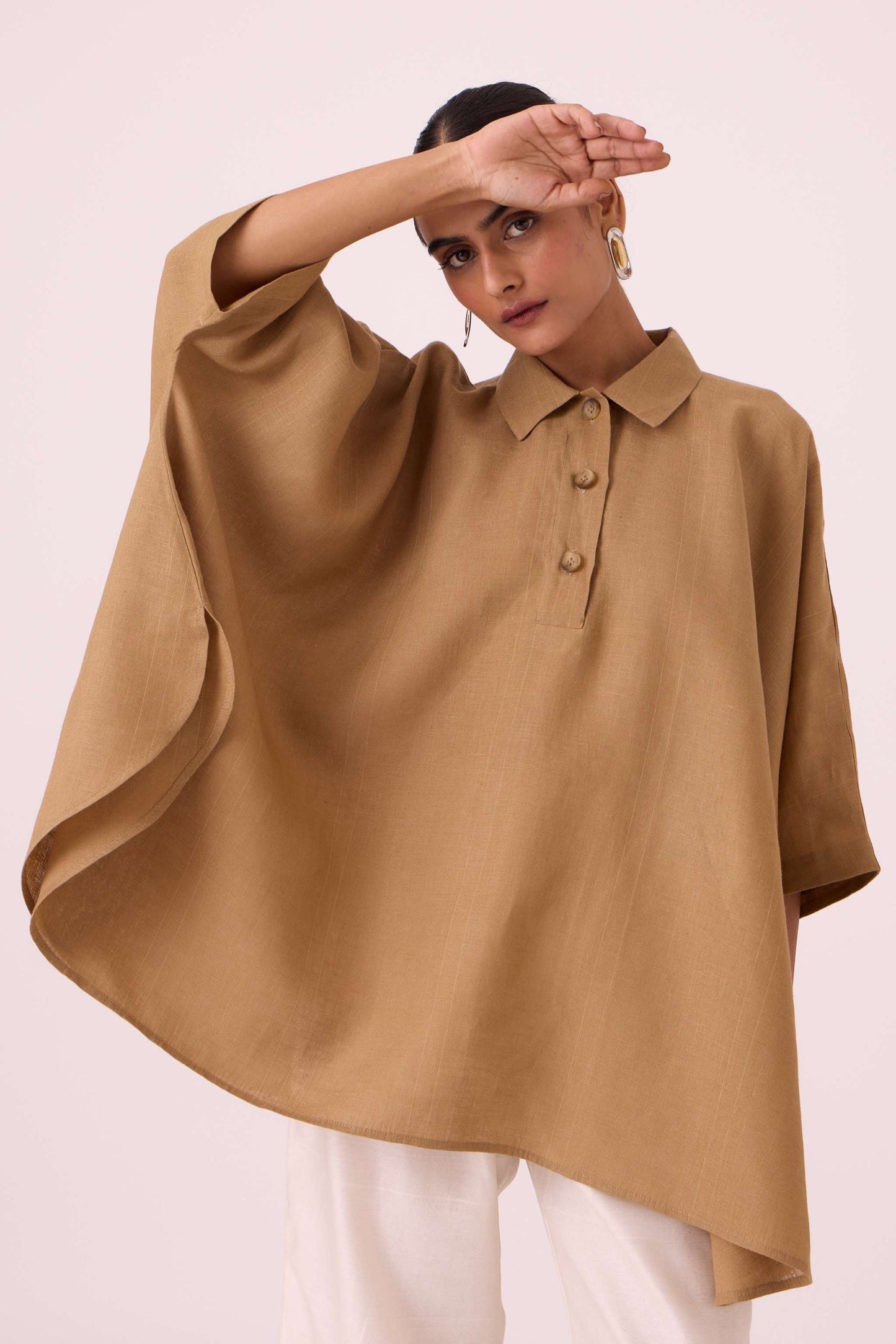 Liberty Tan Linen Cape Top