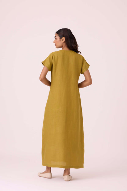 Liza Olive Linen Dress