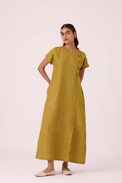 Liza Olive Linen Dress