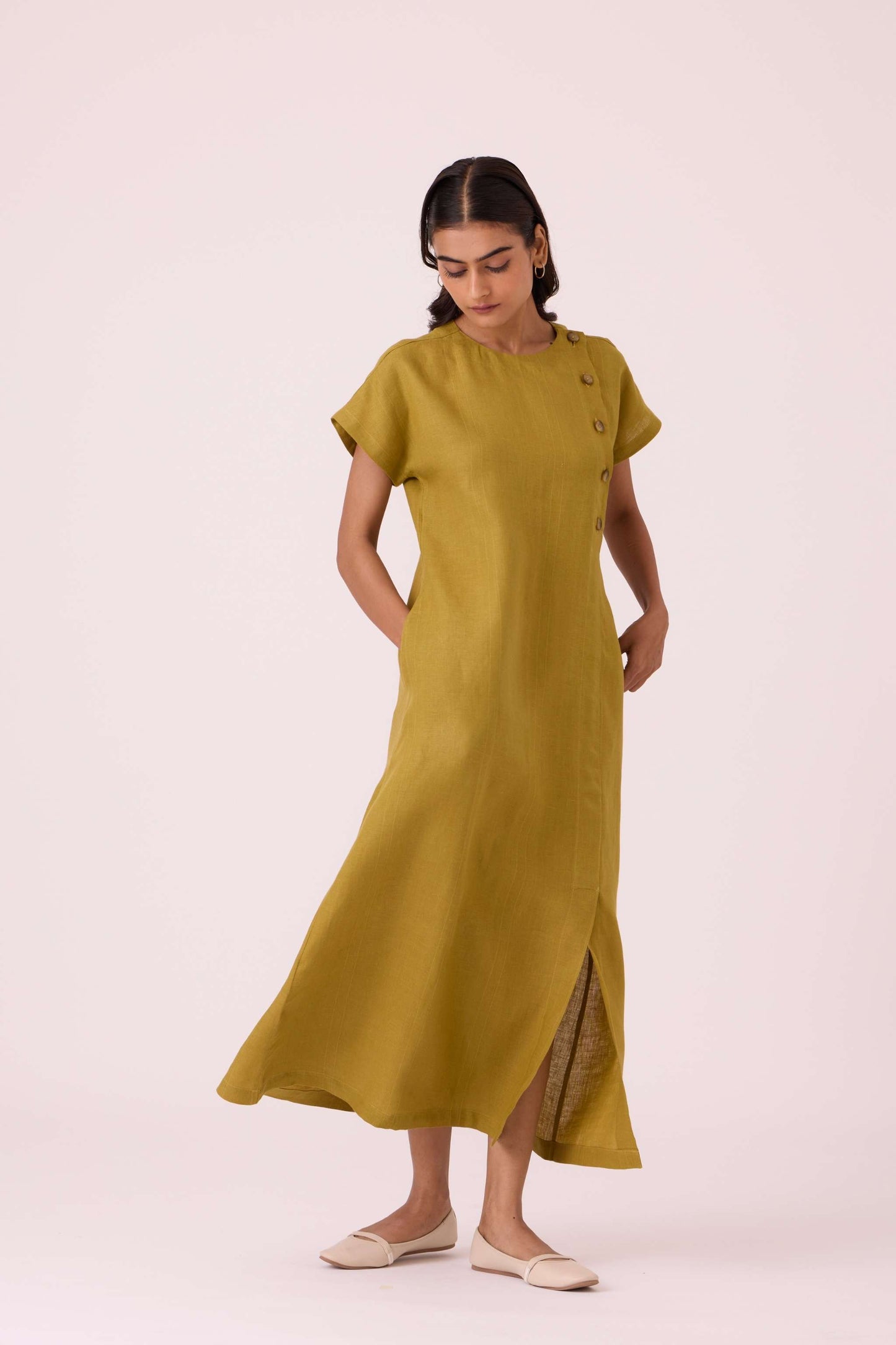 Liza Olive Linen Dress