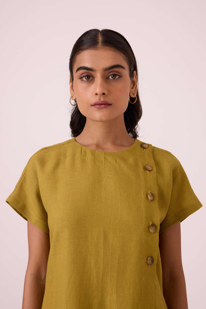 Liza Olive Linen Dress