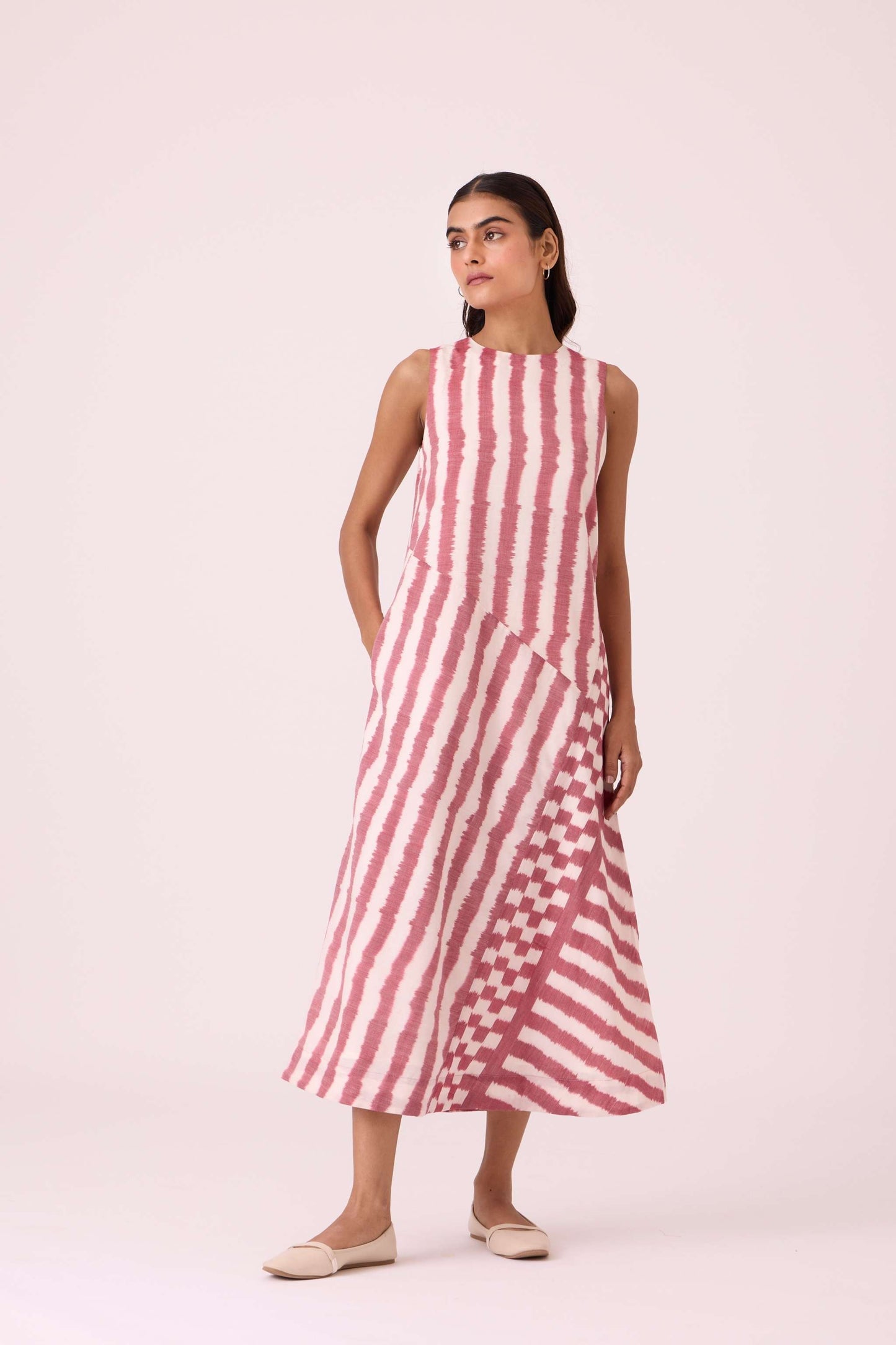 Bennet Rhubarb Striped Ikat Dress