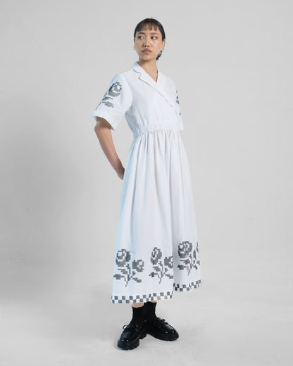 White Cross Stitch Embroidery Cotton Dress