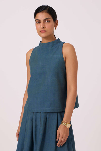 Ernest Blue Handwoven Cropped Top