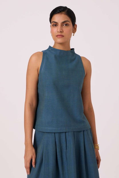 Ernest Blue Handwoven Cropped Top