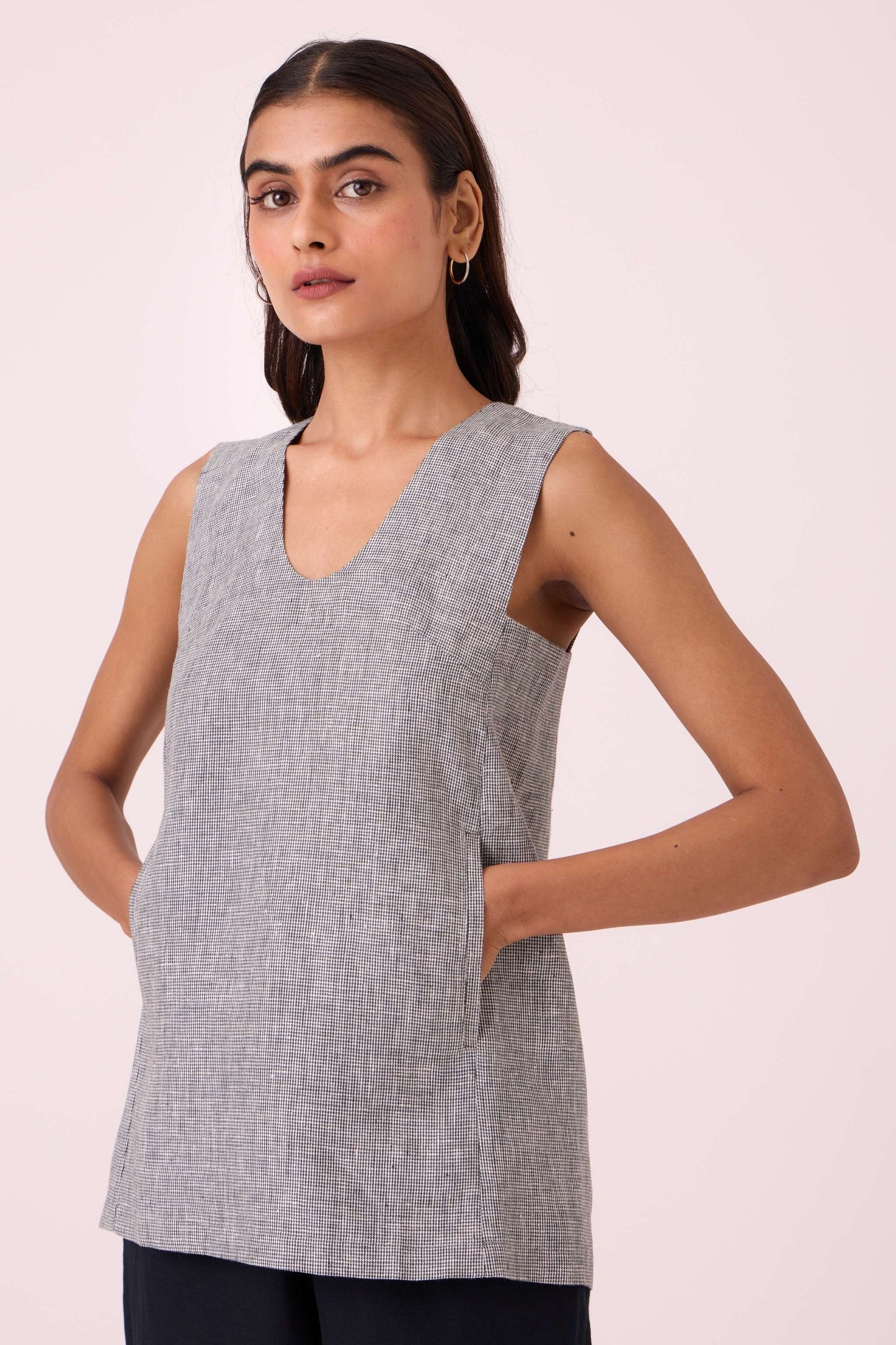 Huxley Houndstooth Linen Top