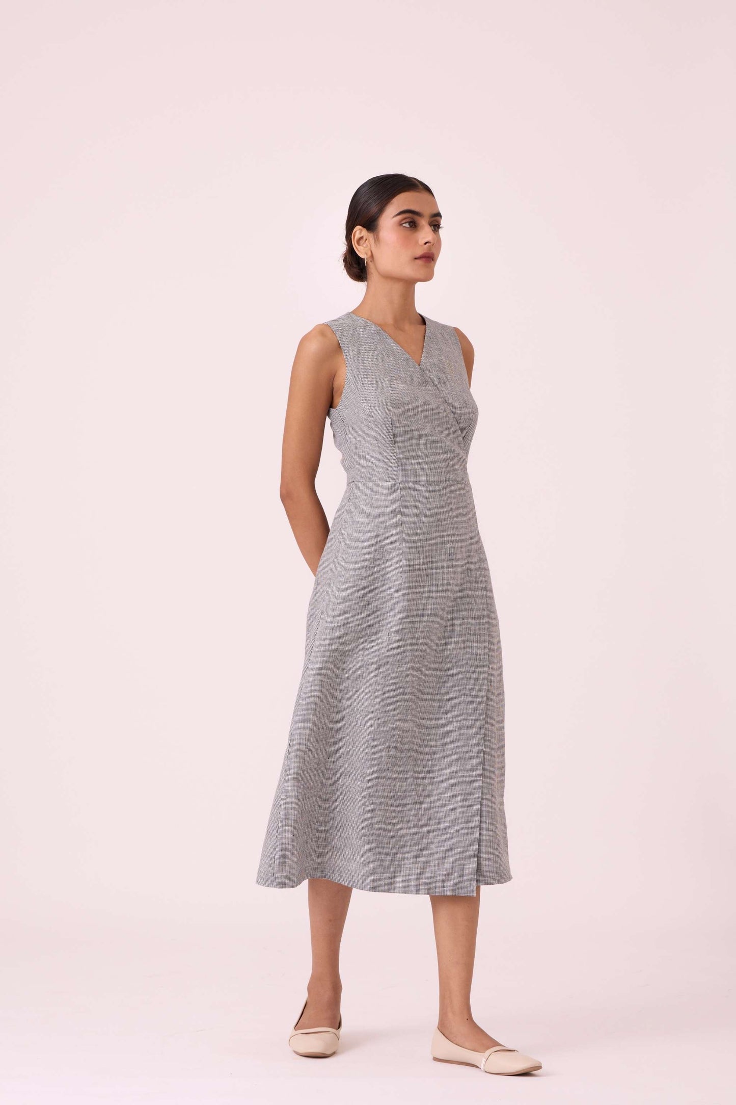 Arandi Houndstooth Linen Dress