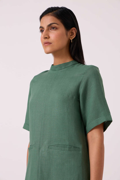 Tula Green Linen Shift Dress