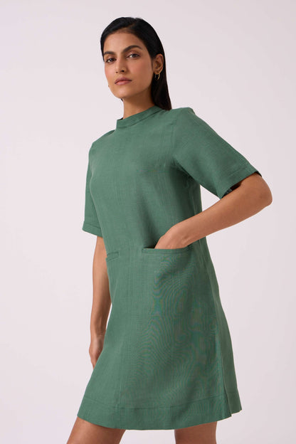 Tula Green Linen Shift Dress