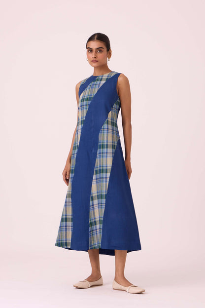 Waltz Blue Linen Panelled Dress