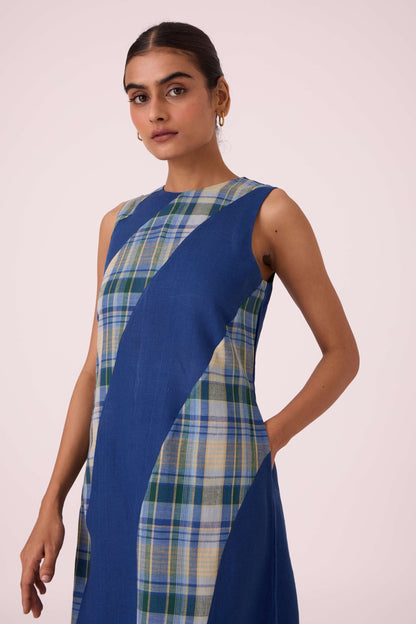 Waltz Blue Linen Panelled Dress