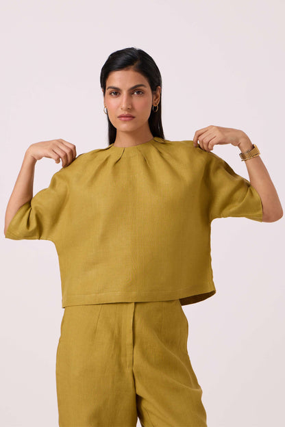 Bourne Olive Linen Top