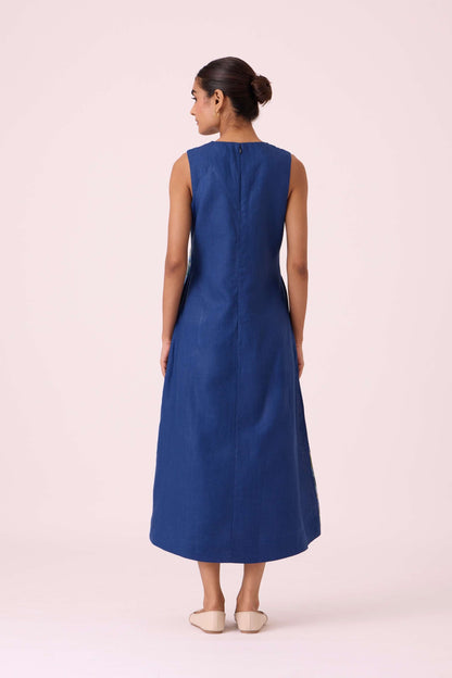 Waltz Blue Linen Panelled Dress