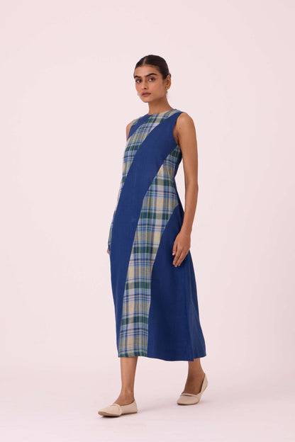 Waltz Blue Linen Panelled Dress