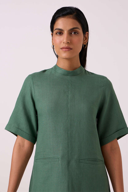 Tula Green Linen Shift Dress