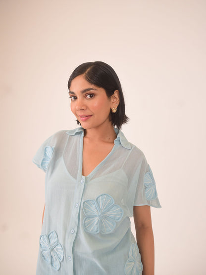 Aster Applique Cotton Net Shirt