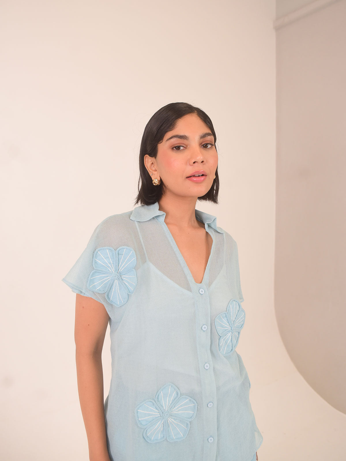 Aster Applique Cotton Net Shirt