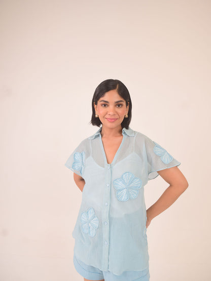 Aster Applique Cotton Net Shirt