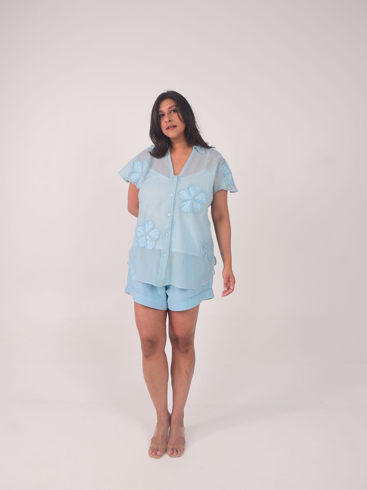 Aster Applique Cotton Net Shirt