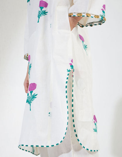 White & Pink Block Print Gulnar Set 2