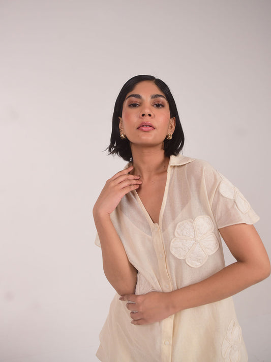 Cam Applique Cotton Net Shirt